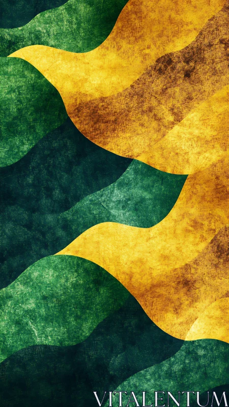 Textured yellow and green abstract waves in grunge style.