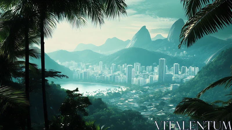 Coastal high rise city framed by dense tropical hills.