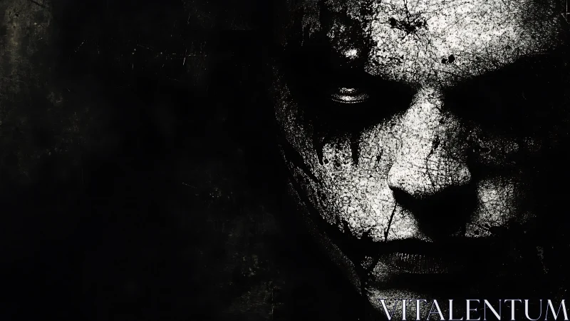 Cracked midnight face stares out from the devouring dark