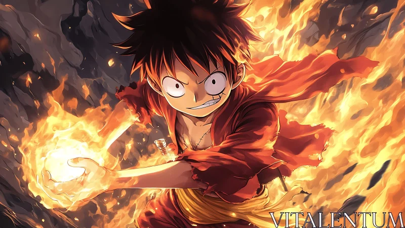 Dynamic anime fighter channels concentrated fire energy sphere mid-attack