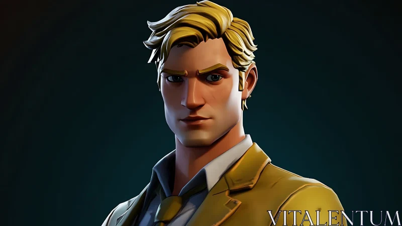 Stylized blond agent portrait rendered in dramatic 3D lighting