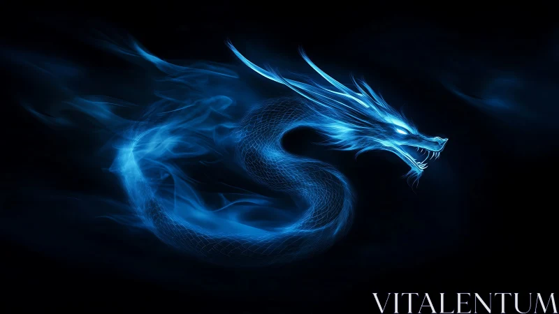 Blue phantom dragon coils through darkness and sings firelight