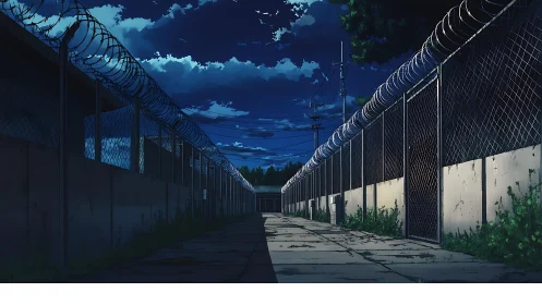 Moonlit fenced alleyway captures tense, cinematic stillness