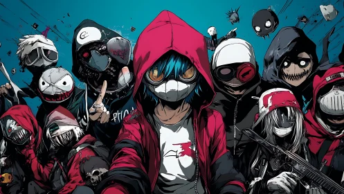 Masked street gang converges in bold urban anime chaos.