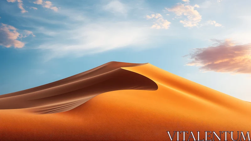 Sunlit desert dune ridge under clear blue sky.