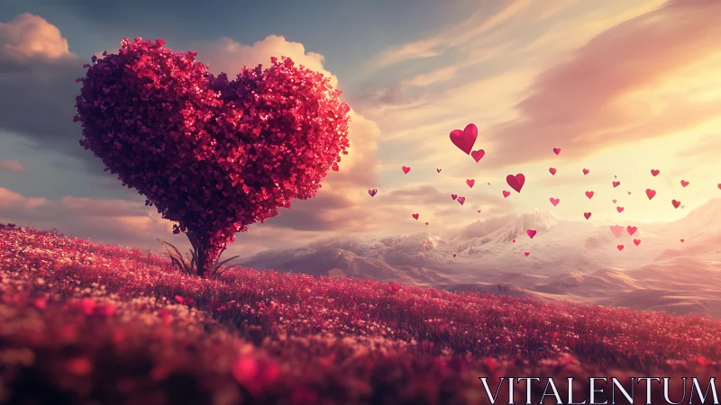 Heart-Shaped Tree of Love Blooms in Dreamy Landscape