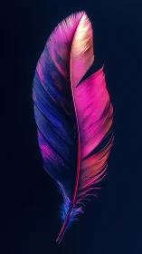 Colorful feather rendered with neon gradient lighting