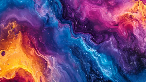 Cosmic liquid nebula swirls with neon magenta and cyan flows.