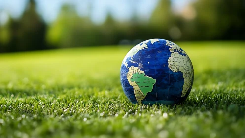 Globe resting on lush grass symbolizes focused green world