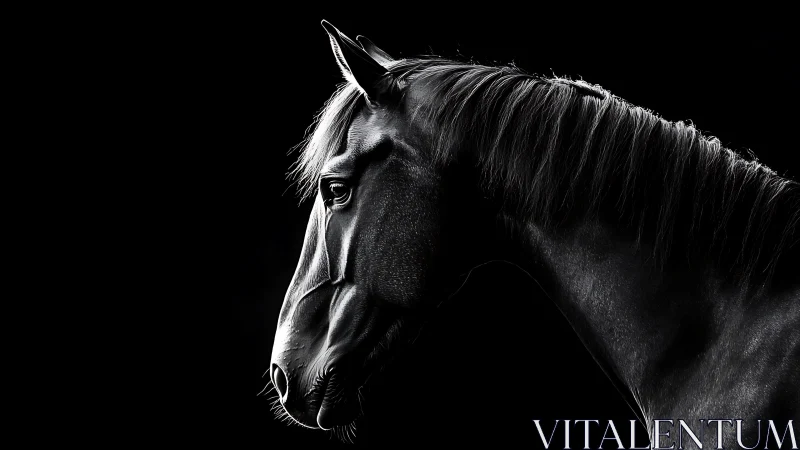 Horse head profile in high contrast monochrome lighting