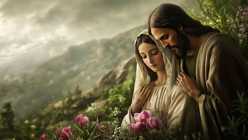 Two Figures in Contemplative Pose Overlooking Mountain Valley