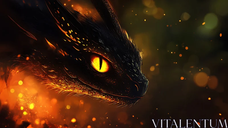 Fiery dragon close-up in cinematic digital painting profile.