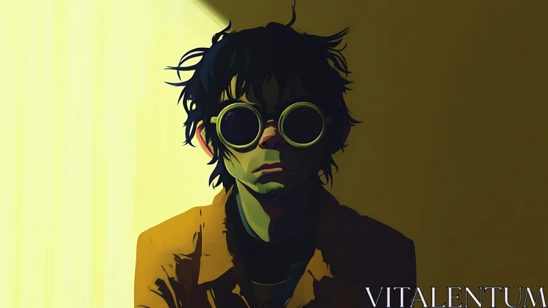 Shadow-soaked drifter in round goggles meets sliced sunlight.