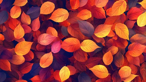 Layered digital illustration shows dense colored autumn leaves