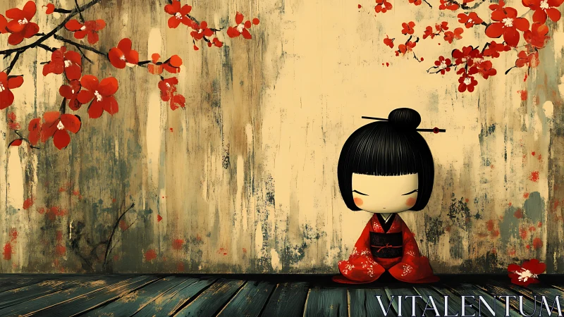 Quiet kimono daydream under wandering cherry petals.