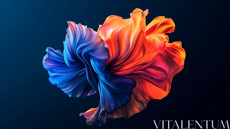 Vivid abstract petals swirl in luminous dual-toned motion.