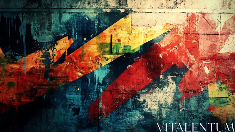 Bold abstract graffiti mural with vivid colors on concrete wall.