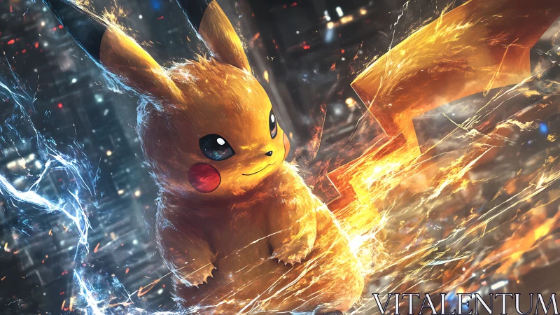 Electrified yellow creature amid dynamic energy streaks.