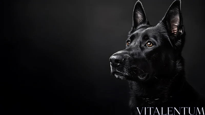 Low-key studio portrait of black dog in side-lit profile.