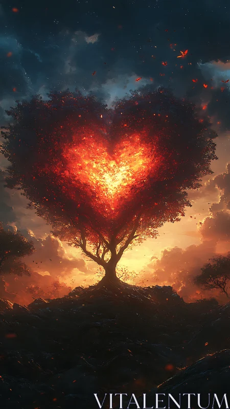 Tree Heart Ignites Against Cosmic Twilight