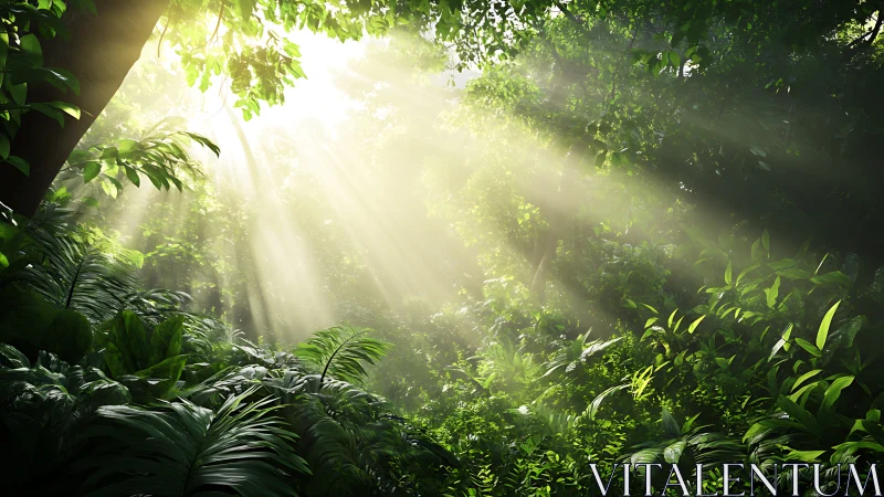 Sunlight Pierces Dense Rainforest Canopy