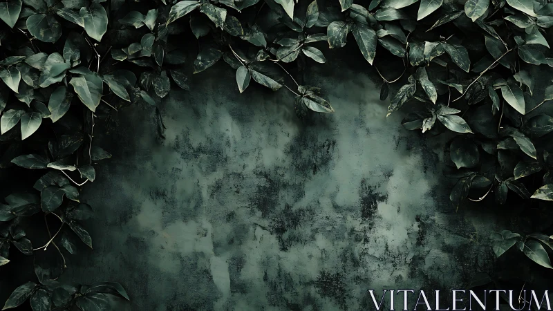 Verdant ivy canopy frames weathered emerald concrete plane