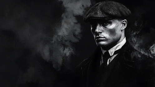 Smoke wraps a steel-eyed gentleman carved from shadow