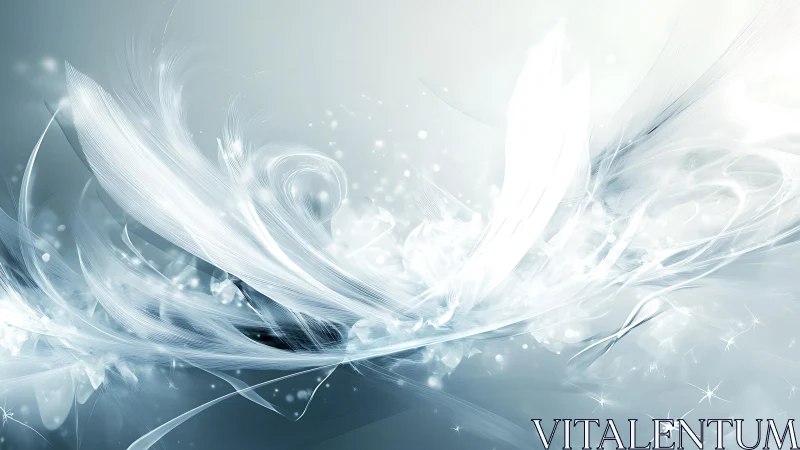 Ethereal White Feather Abstract Digital Art in Soft Light Tones.