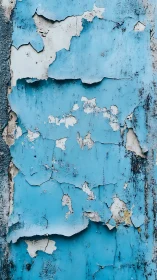 Peeling blue exterior paint reveals aged plaster substrate