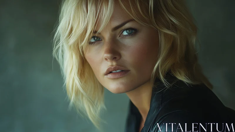 Intense blonde portrait in cinematic low key lighting profile.