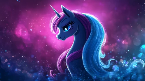 Digital painting of luminous unicorn portrait with nebula backdrop.