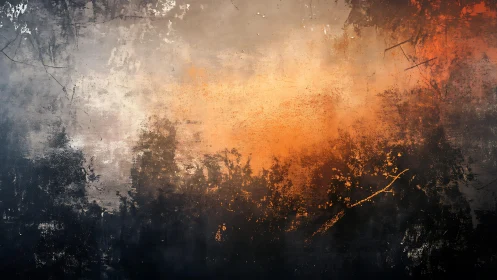 Abstract grunge landscape with orange and black texture effects.