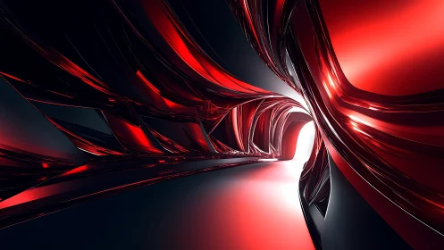 Futuristic red and black abstract tunnel in digital 3D style.