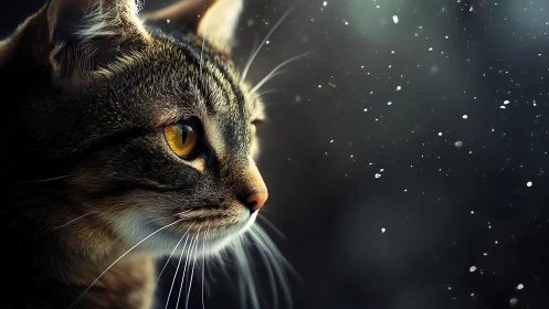 Feline Portrait: Golden-Eyed Cat in Luminous Profile Composition.