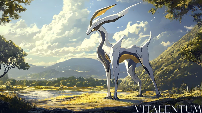 Graceful silver guardian watching over a sunlit valley.