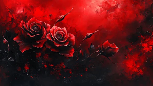 Red Roses Against Dark Background with Atmospheric Haze