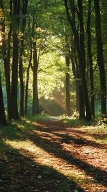 Arboreal Tunnel with Crepuscular Light Penetration and Dappled Shadow Geometry.