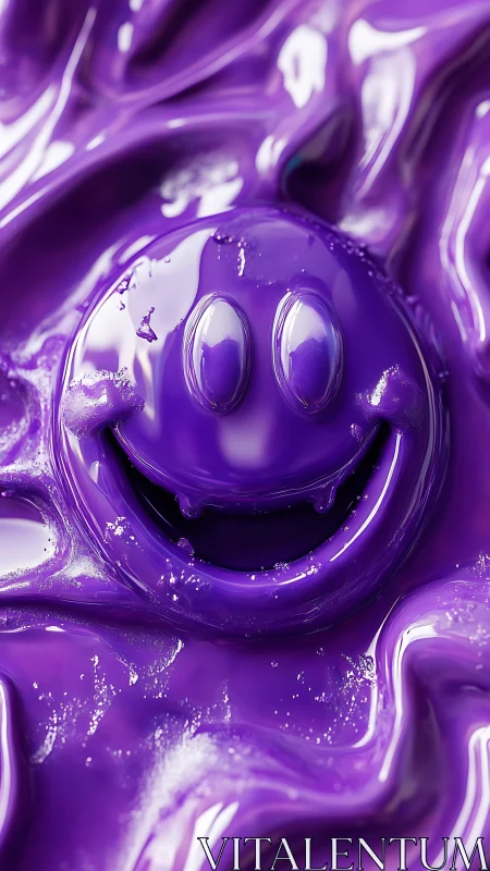Glossy purple smiley face emerging from liquid surface.