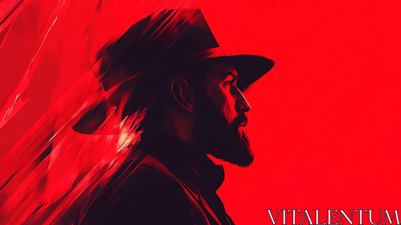 Crimson shadow of a quiet wanderer in profile view.