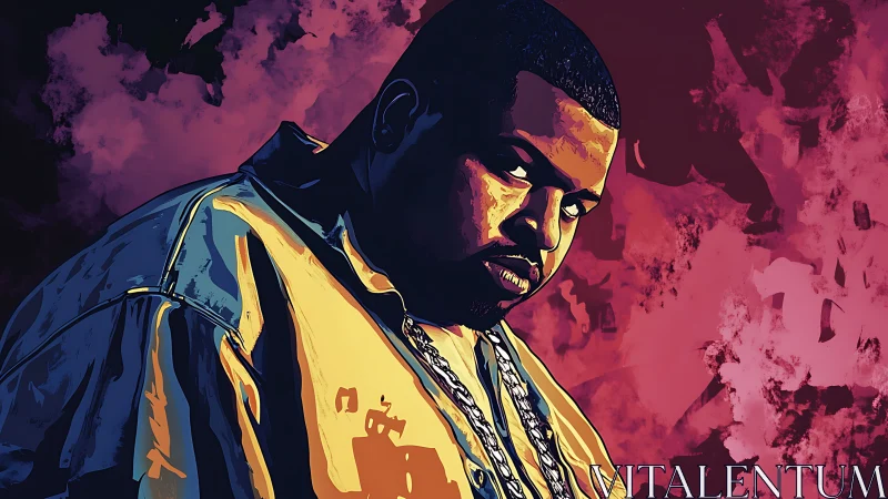 Digital portrait shows a man in warm light against red smoke