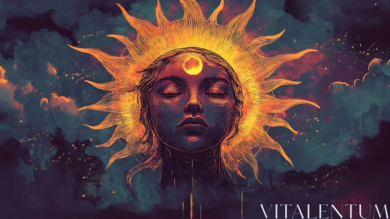 Sunlit dreamer crowned with celestial fire and quiet moons.