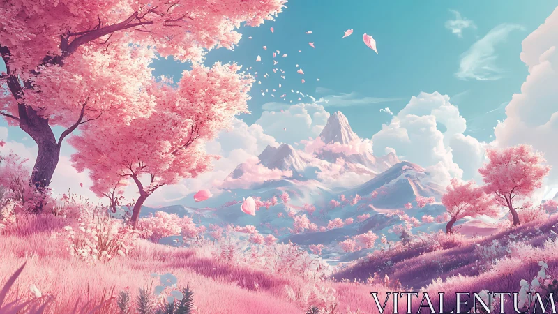 Cotton candy valley dreams beneath crystalline mountain skies.