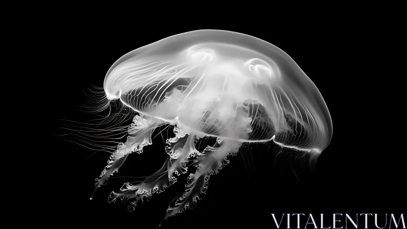 Monochrome gelatinous medusa in high contrast optical isolation.