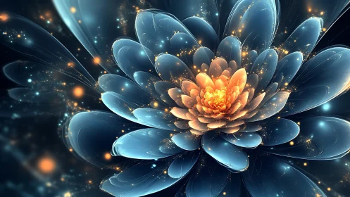 Celestial glass blossom glowing with gentle cosmic sparks.