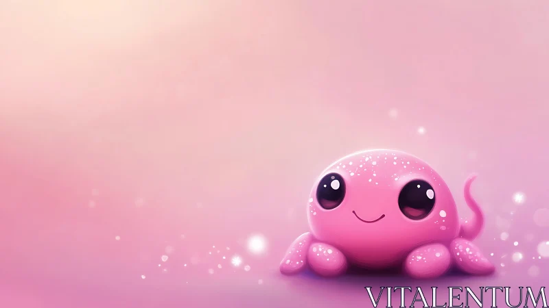 Pink cartoon octopus character on gradient background.