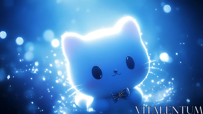 Luminous Blue Cat with Glowing Neon Aura.