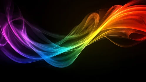 Curved multicolor light waves on dark gradient background.