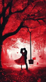 Crimson Reverie: Two Souls Suspended in Ruby Light.