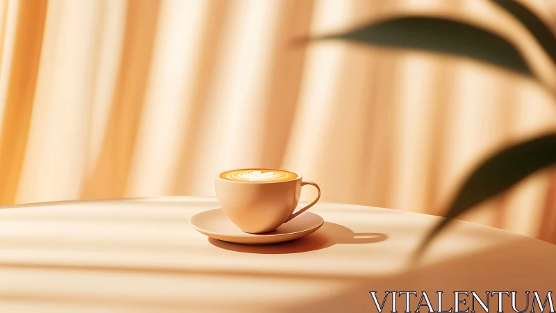 Cozy latte in golden sunlight on a calm morning table.