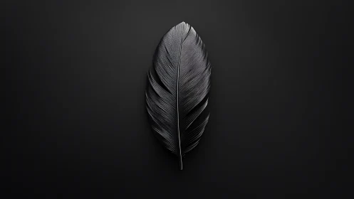 Metallic black feather rests on a deep matte background